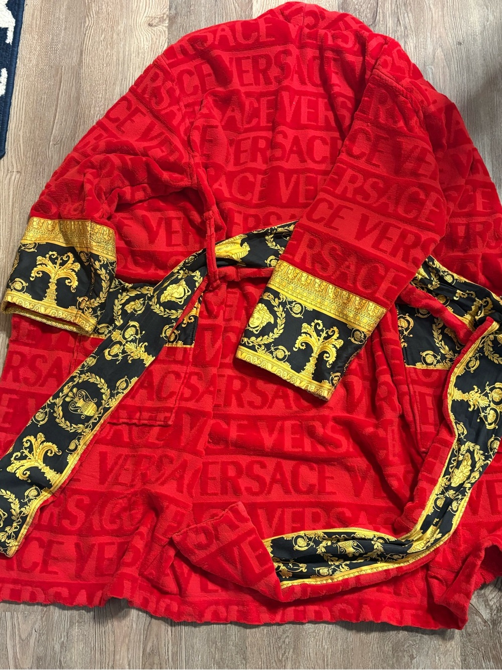 Authentic Red Versace Bathrobe with Black & Gold Trim SIZE SMALL